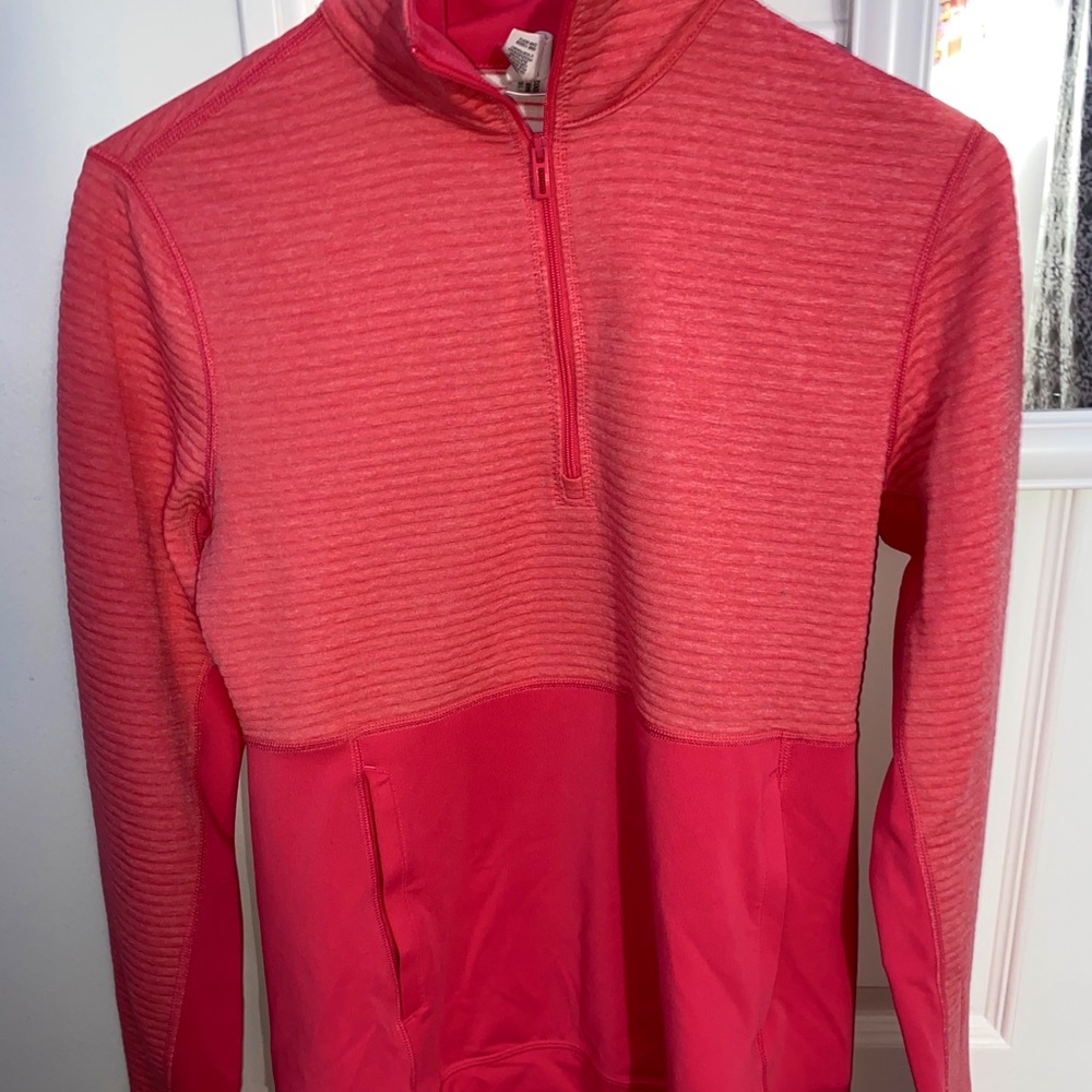 bright pink Adidas quarter-zip